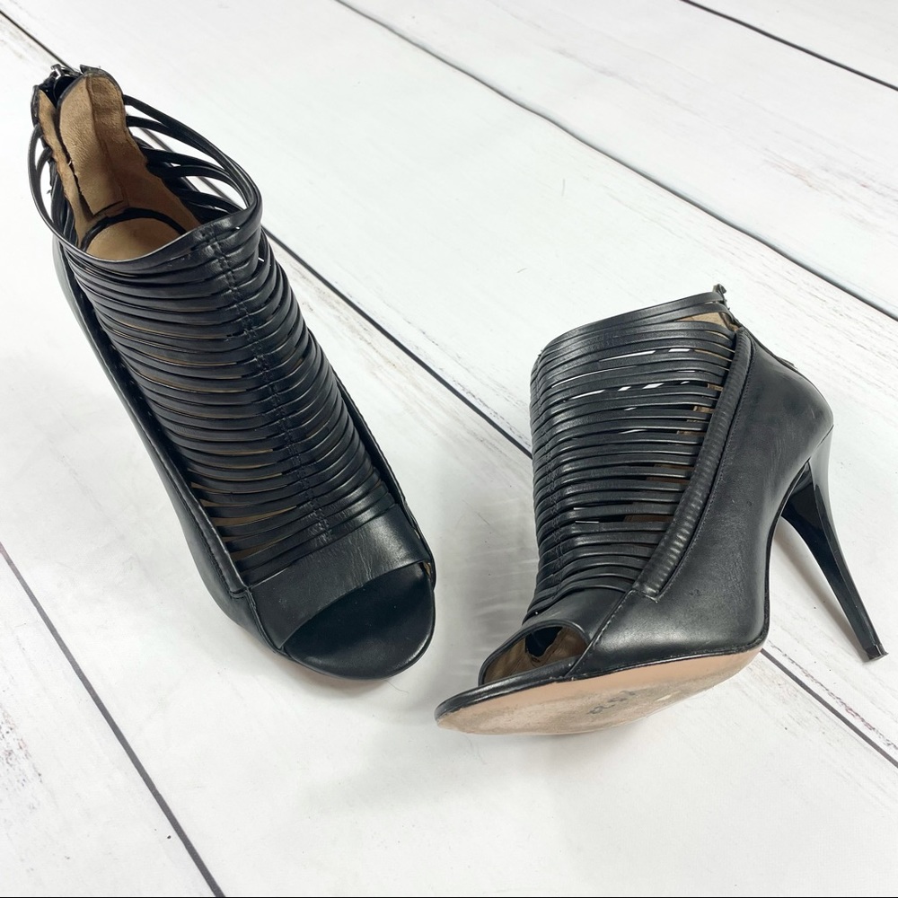 LAMB Black Strappy Cage Peep Toe Heels